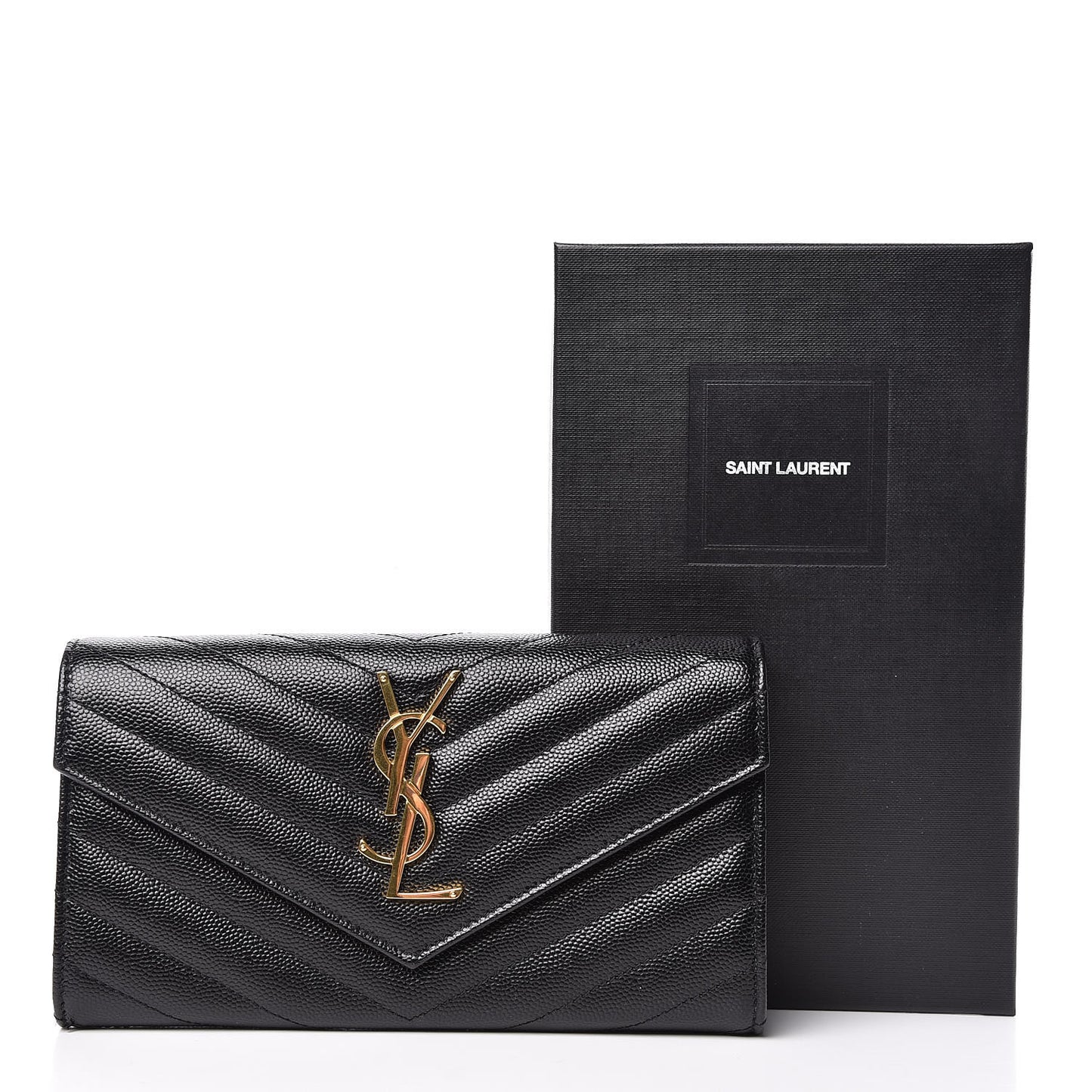 Grain De Poudre Matelasse Chevron Monogram Flap Wallet Black