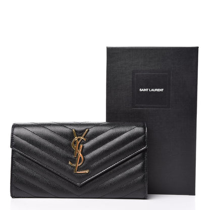 Saint Laurent Grain De Poudre Matelasse Chevron Monogram Flap Wallet Black 8 of 8
