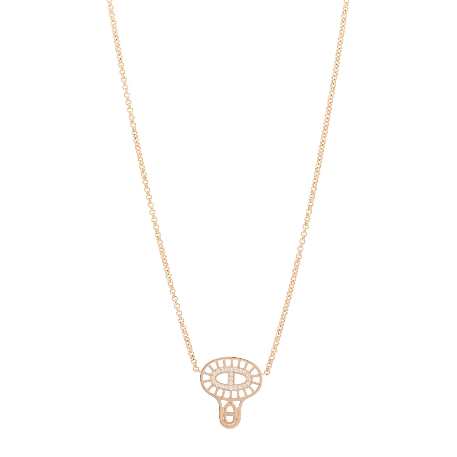 Hermes 18K Rose Gold Diamond Chaine D'Ancre Divine Pendant Necklace ST 1 of 6