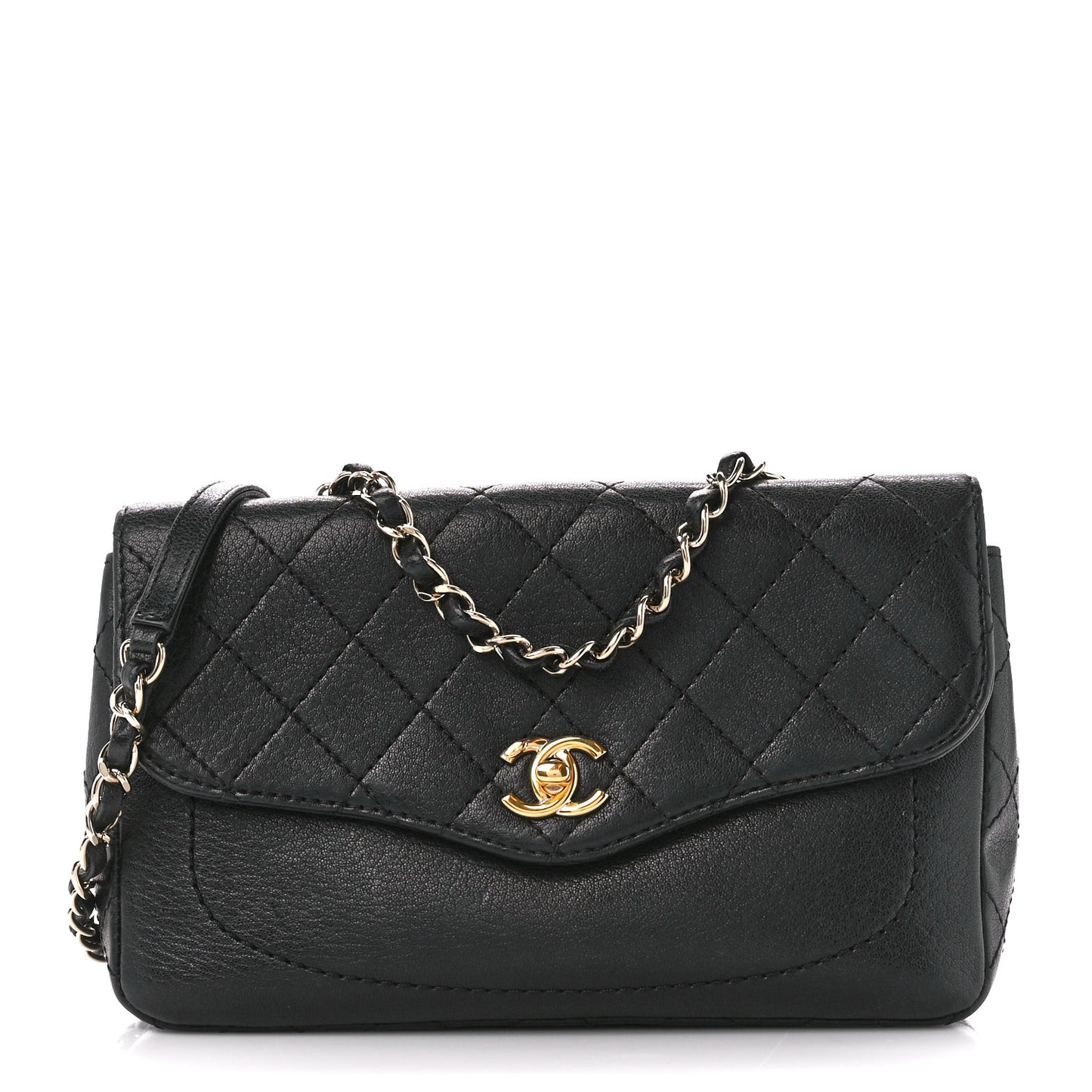 Goatskin Quilted Coco Curve Flap Messenger Flap Black