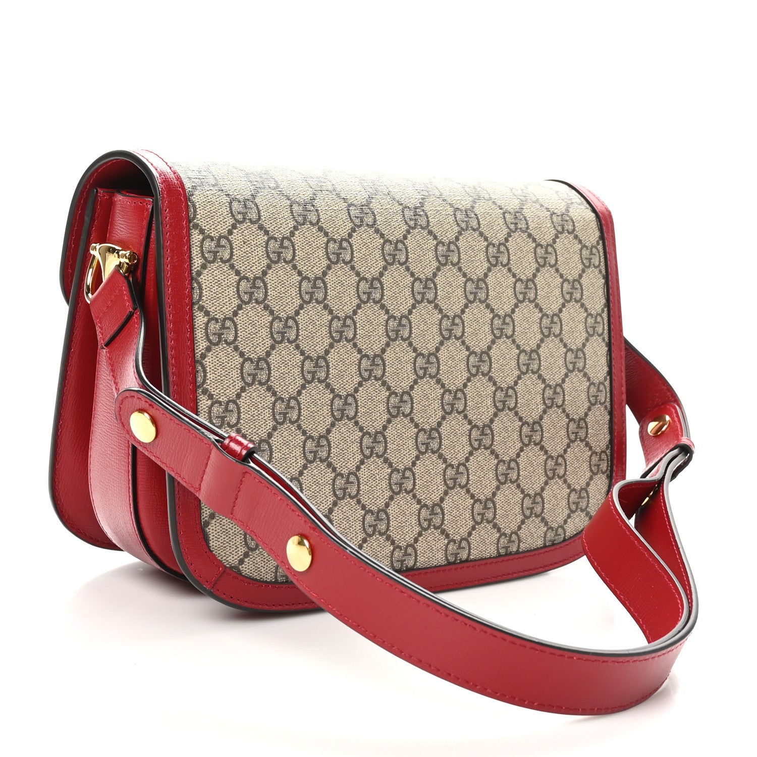 Gucci GG Supreme Monogram Azalea Calfskin Horsebit 1955 Shoulder Bag Beige Ebony New Cherry Red 3 of 10