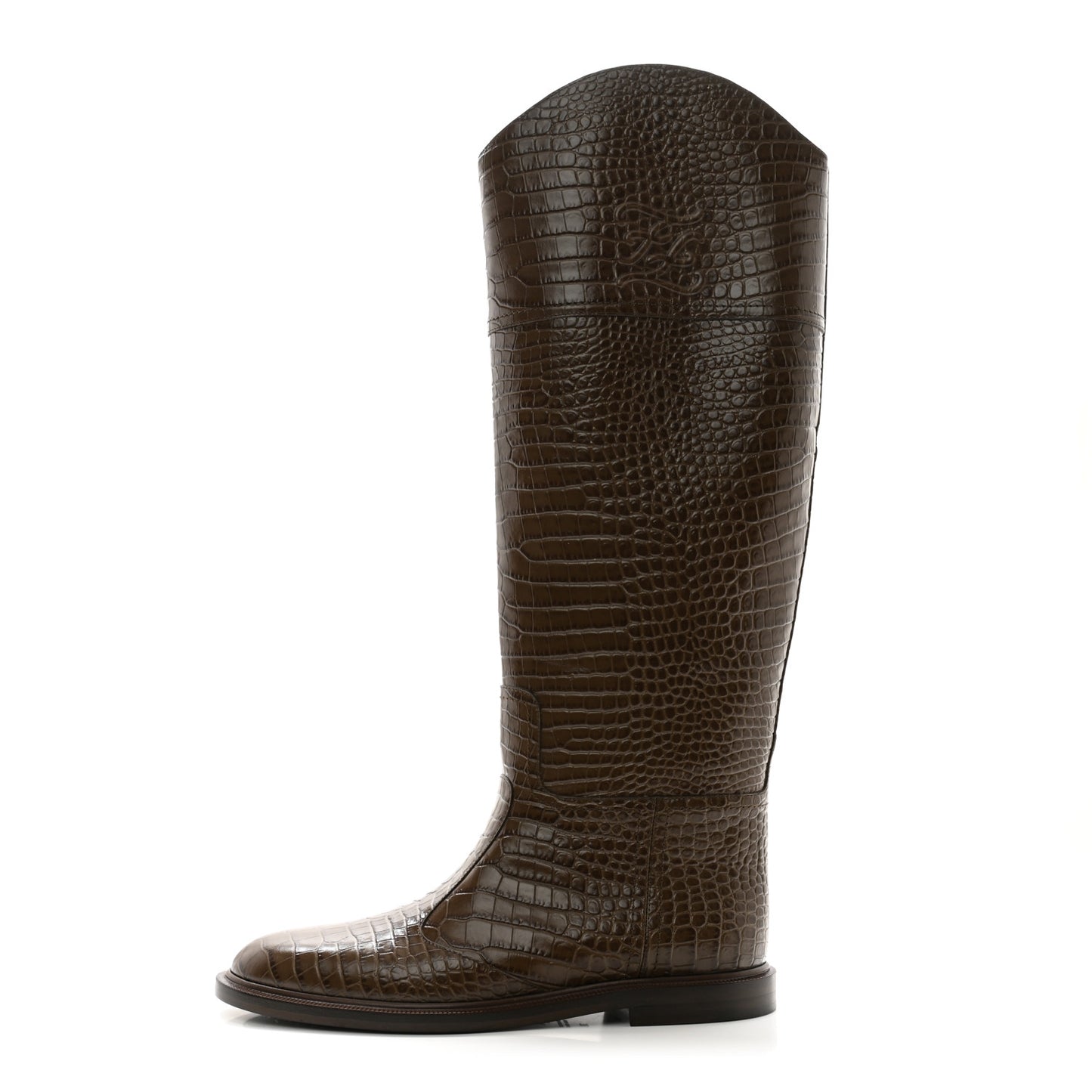 Calfskin Crocodile Embossed Karligraphy Logo Riding Boots 38 Maya