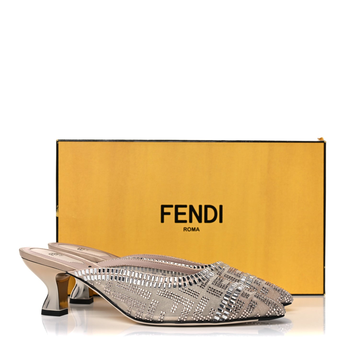 Technical Mesh Crystal FF Embellished Colibri 55mm Mules 38 Nude