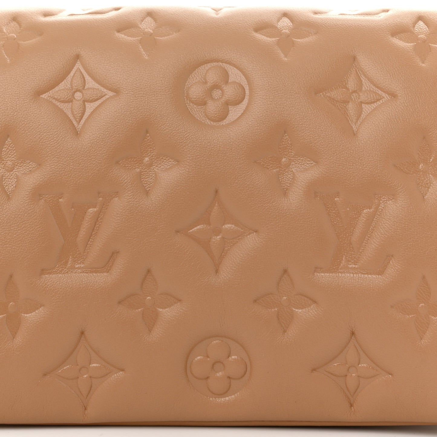 Lambskin Embossed Monogram Pochette Coussin Camel
