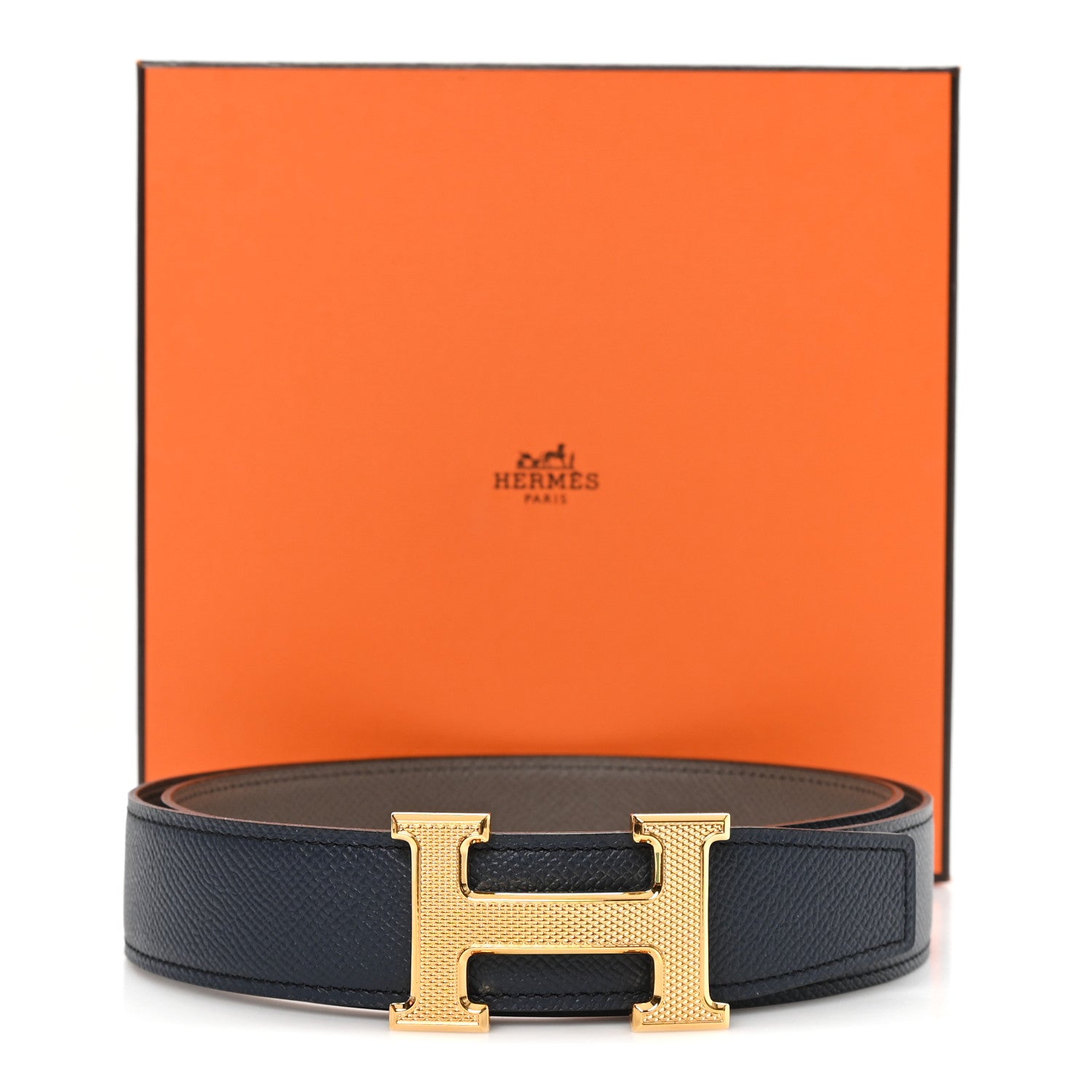 Hermes Epsom 32mm Guilloche H Belt 90 36 Bleu Obscur Etain 5 of 5