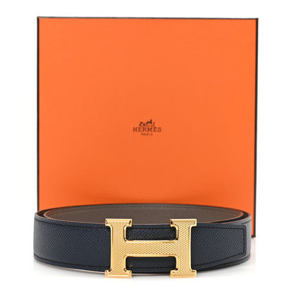 Hermes Epsom 32mm Guilloche H Belt 90 36 Bleu Obscur Etain 5 of 5