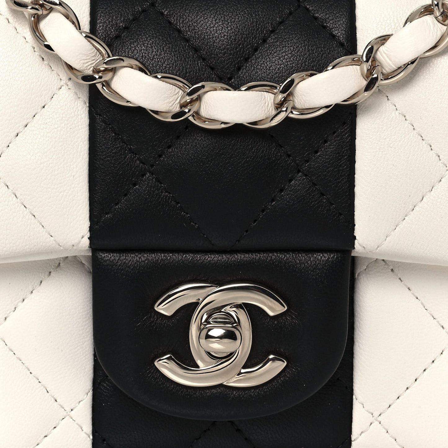 Lambskin Quilted Mini Rectangular Flap White Black