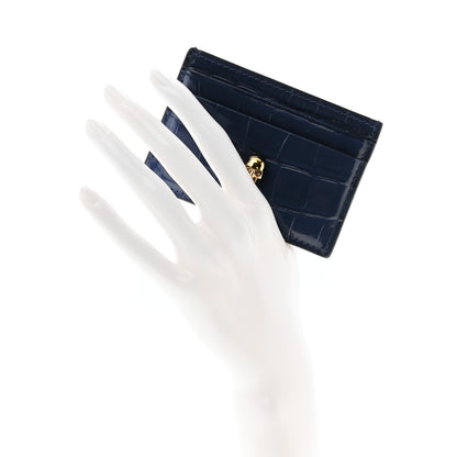 Alexander McQueen Patent Crocodile Embossed Skull Card Holder Navy 2 of 8