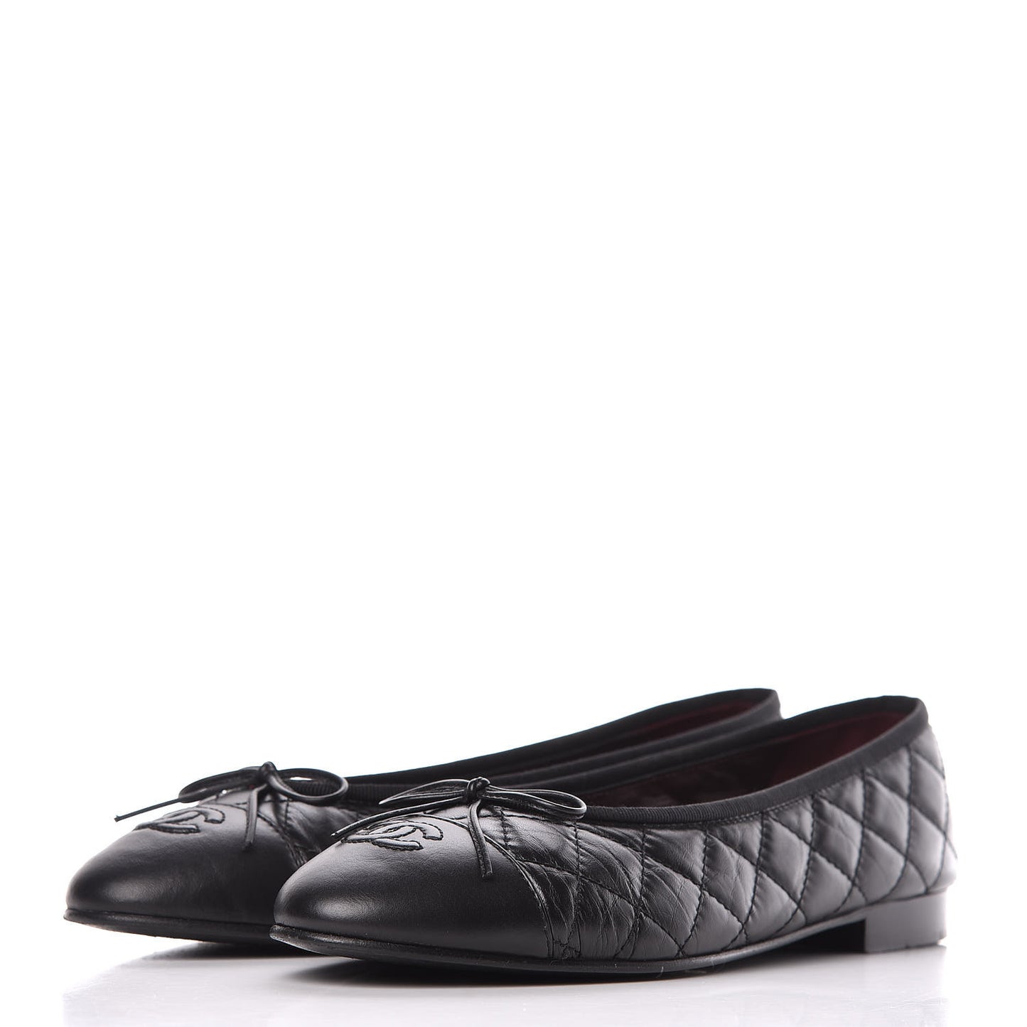 Aged Calfskin Quilted CC Cap Toe Ballerina Flats 40 Black