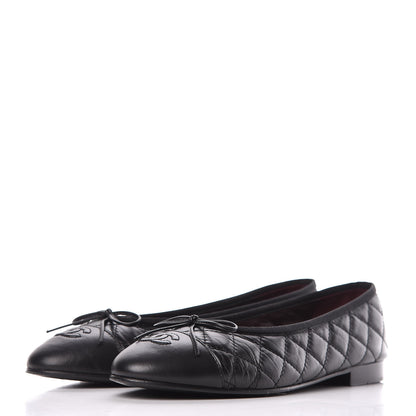Chanel Aged Calfskin Quilted CC Cap Toe Ballerina Flats 40 Black 3 of 15