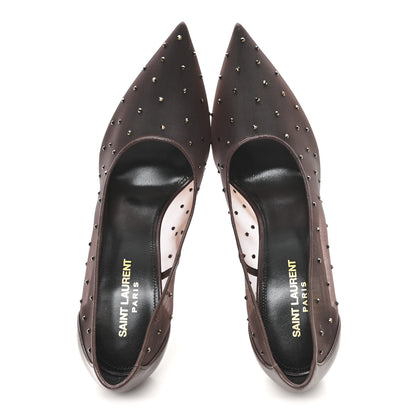 Saint Laurent Rhinestone Mesh 105 Anja Pumps 39 Deep Brown 2 of 9