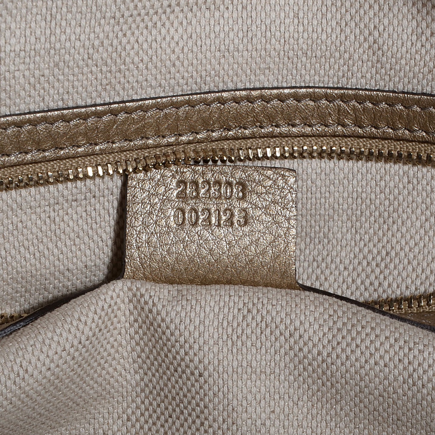 Metallic Pebbled Calfskin Large Soho Shoulder Bag Golden Beige