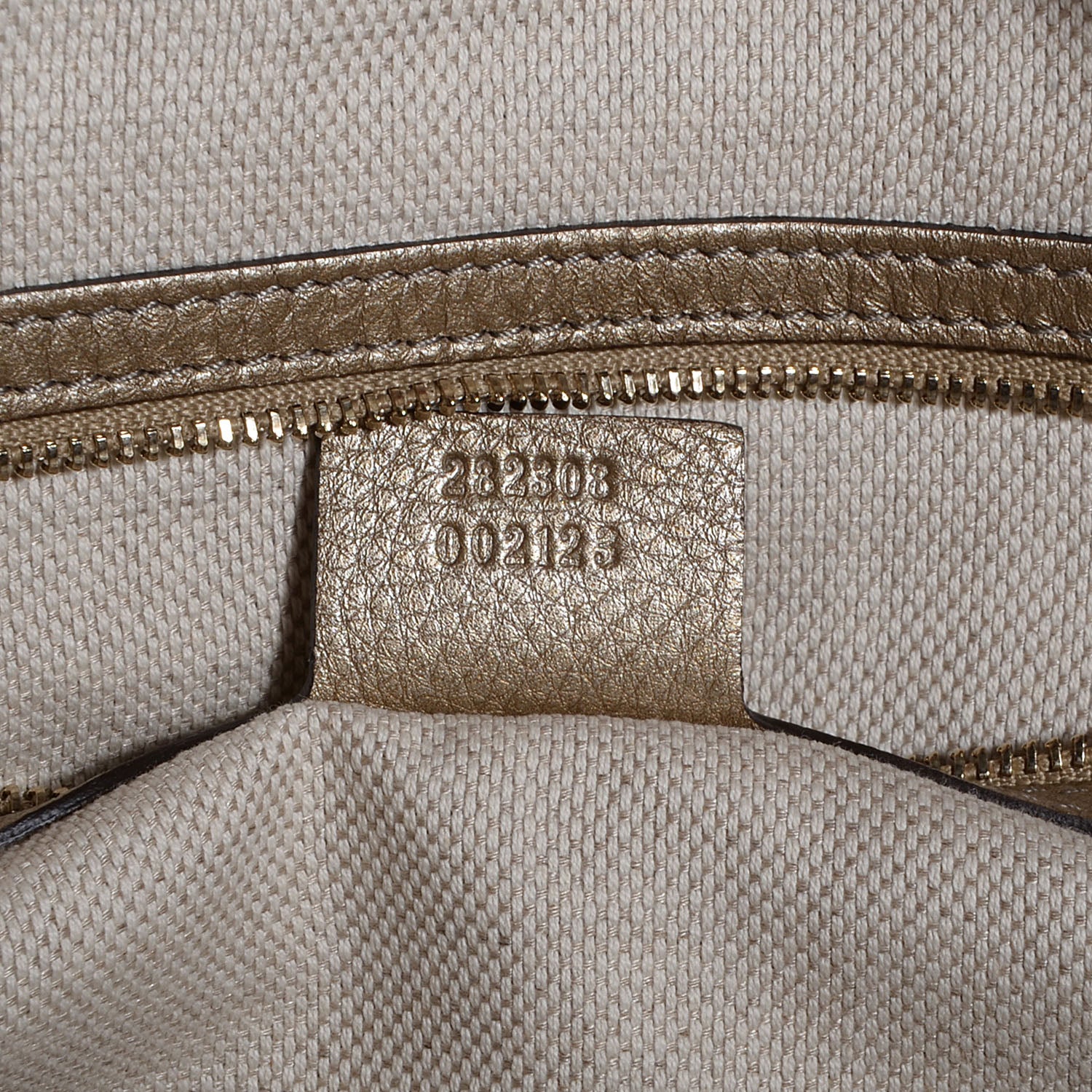 Gucci Metallic Pebbled Calfskin Large Soho Shoulder Bag Golden Beige 7 of 7