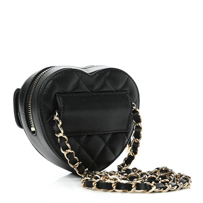 Chanel Lambskin Quilted CC In Love Heart Waist Belt Bag With Chain Black 3 of 11