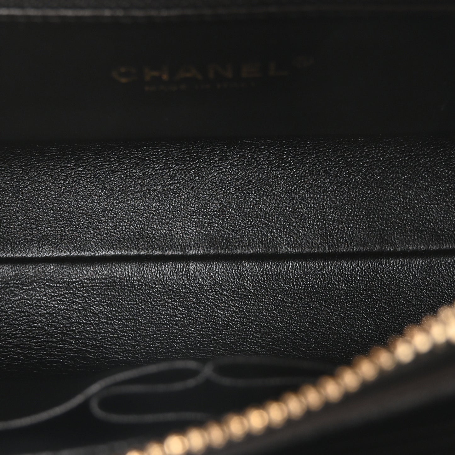 Calfskin Chevron Quilted Medal Flap Black
