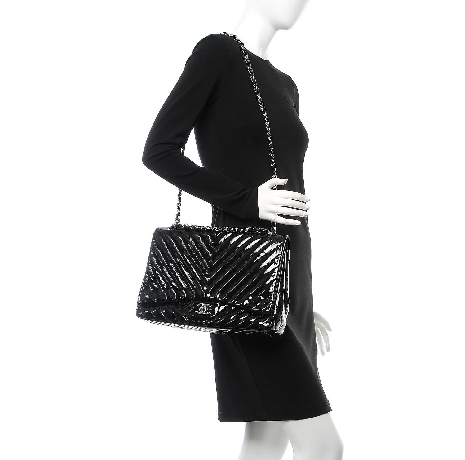 Chanel Patent Chevron Quilted Maxi Single Flap Black 3 of 12