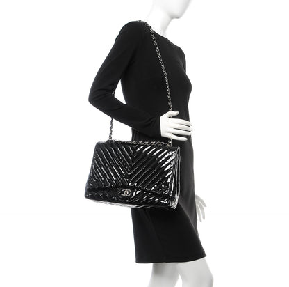 Chanel Patent Chevron Quilted Maxi Single Flap Black 3 of 12