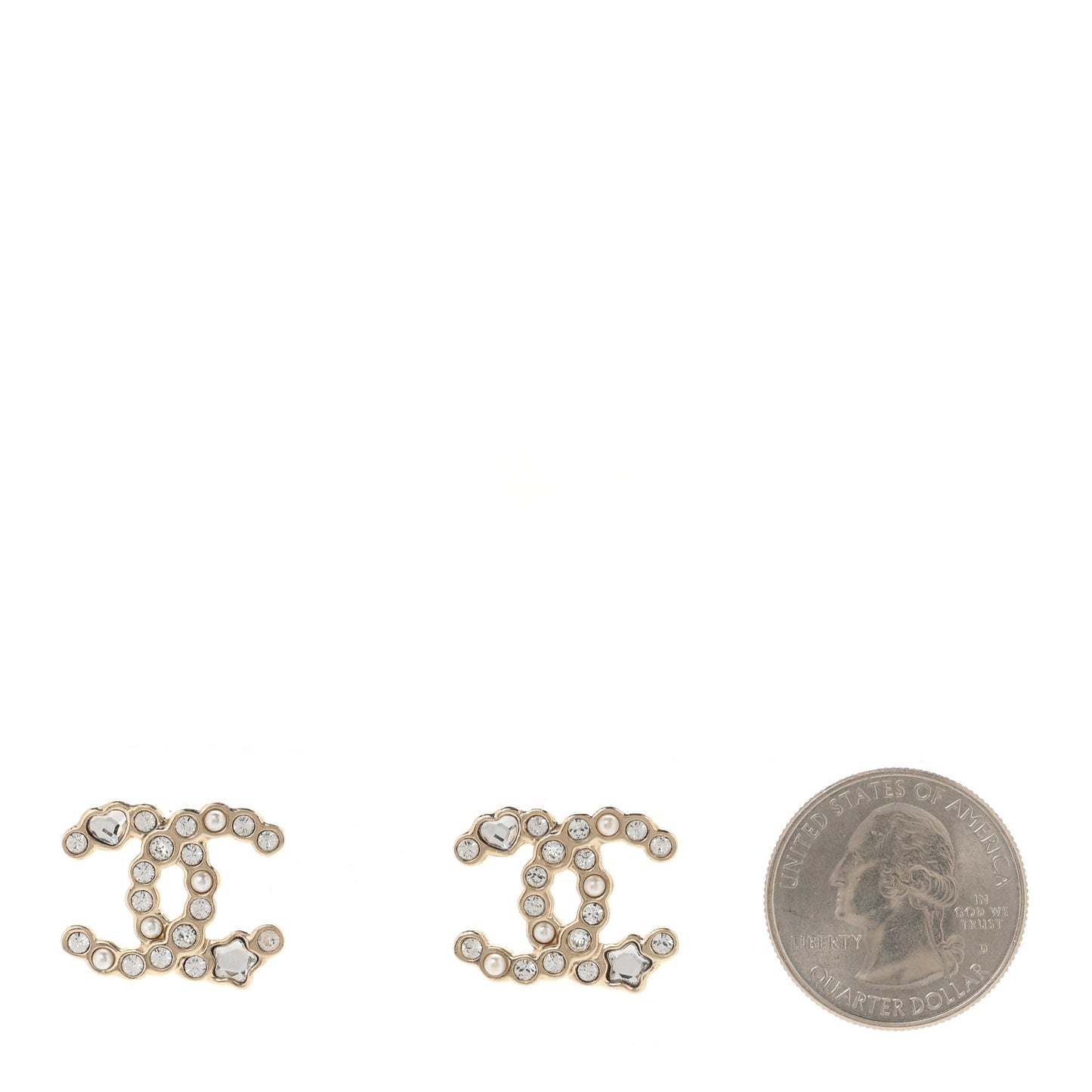 Crystal Pearl CC Star Heart Earrings Gold