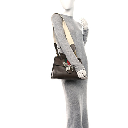 Gucci Textured Calfskin Web Crystal Butterfly Stripe Medium Totem Top Handle Bag New Acero 2 of 16