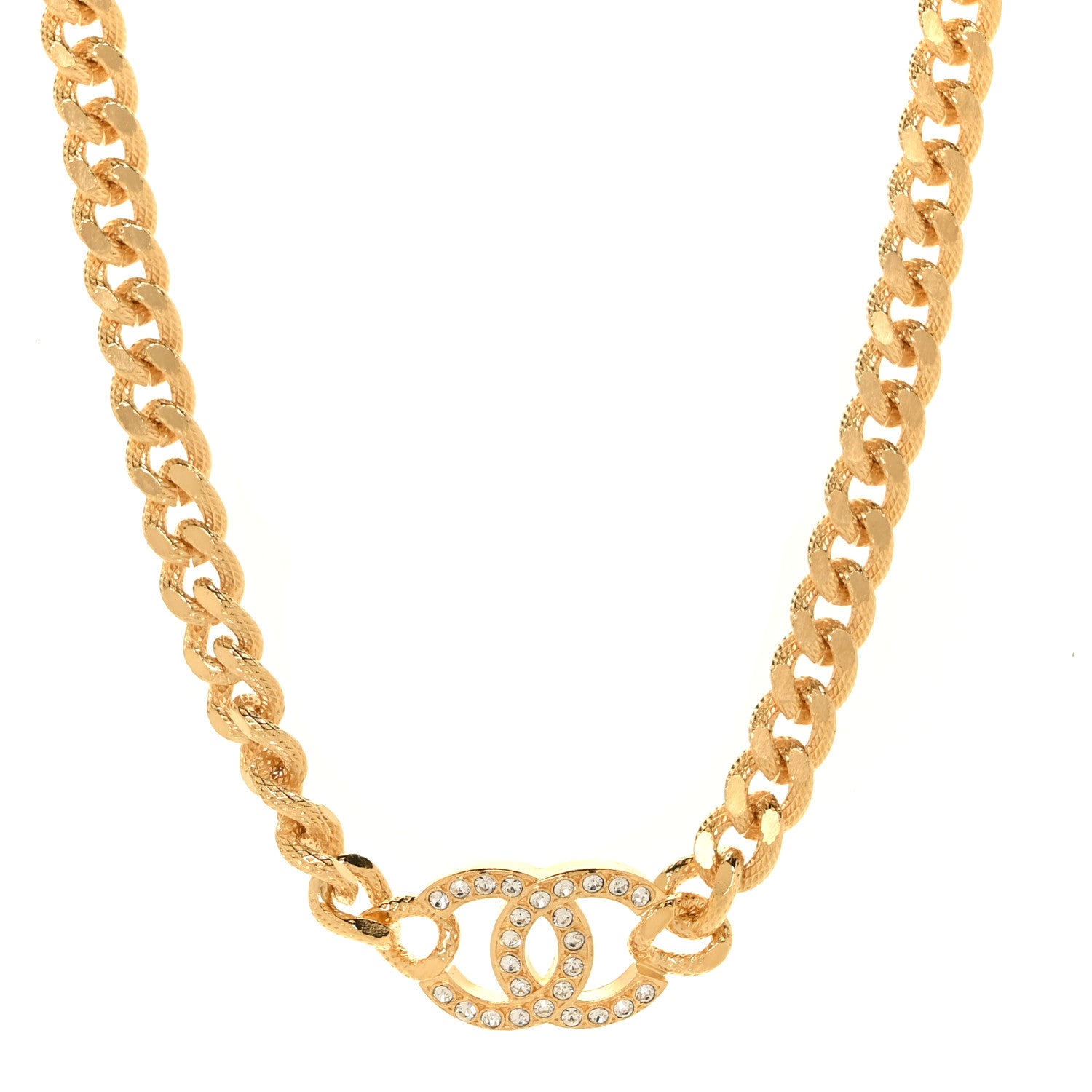 Chanel Crystal Chain Link CC Choker Necklace Gold 1 of 4