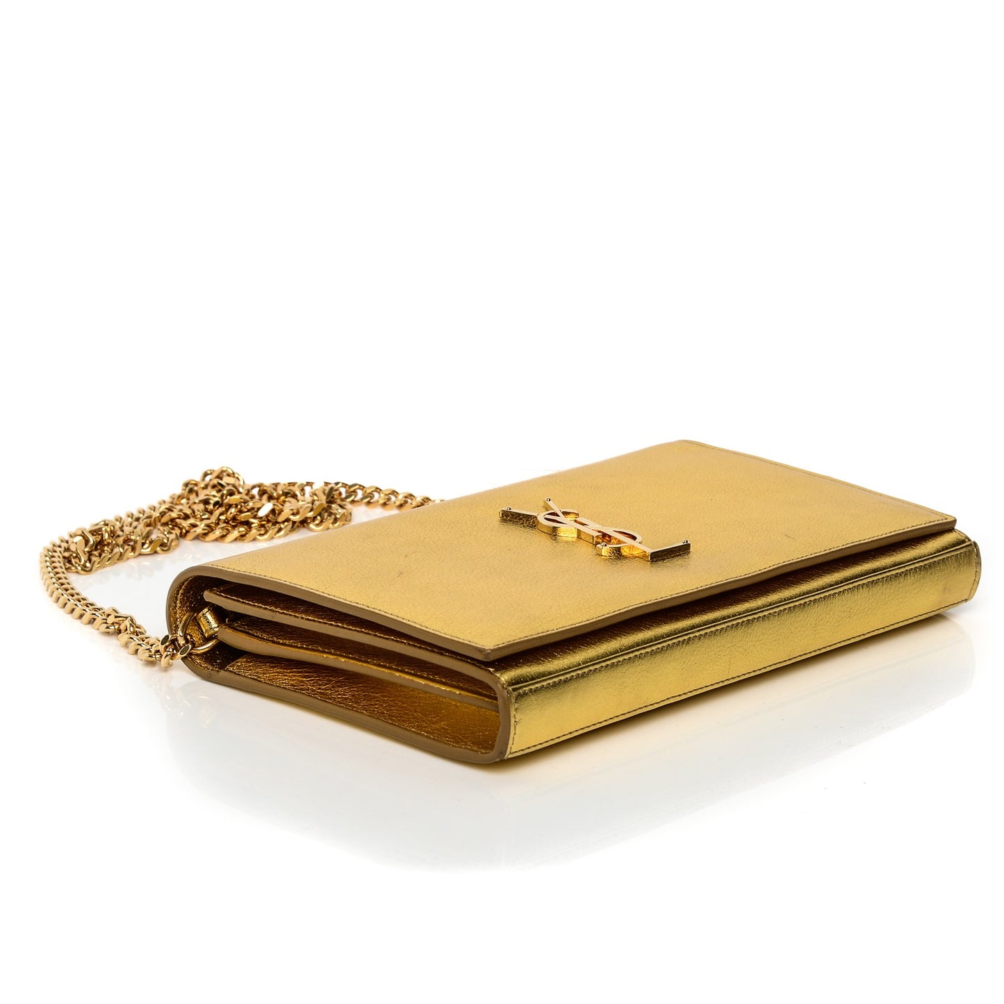 Metallic Calfskin Monogram Chain Wallet Gold