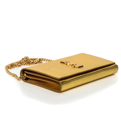 Saint Laurent Metallic Calfskin Monogram Chain Wallet Gold 4 of 7
