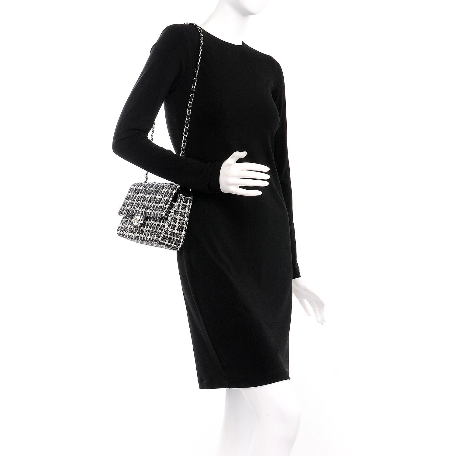 Chanel Tweed Quilted Medium Double Flap Black White 2 of 8