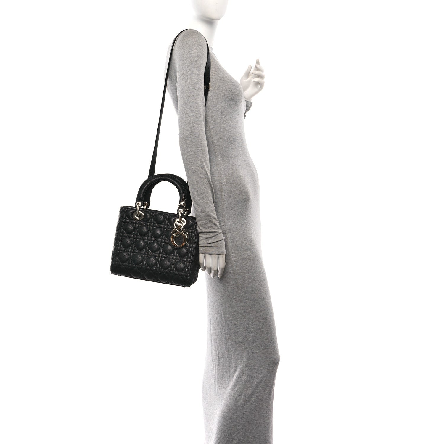 Christian Dior Grained Calfskin Cannage Medium Lady Dior Black 2 of 11