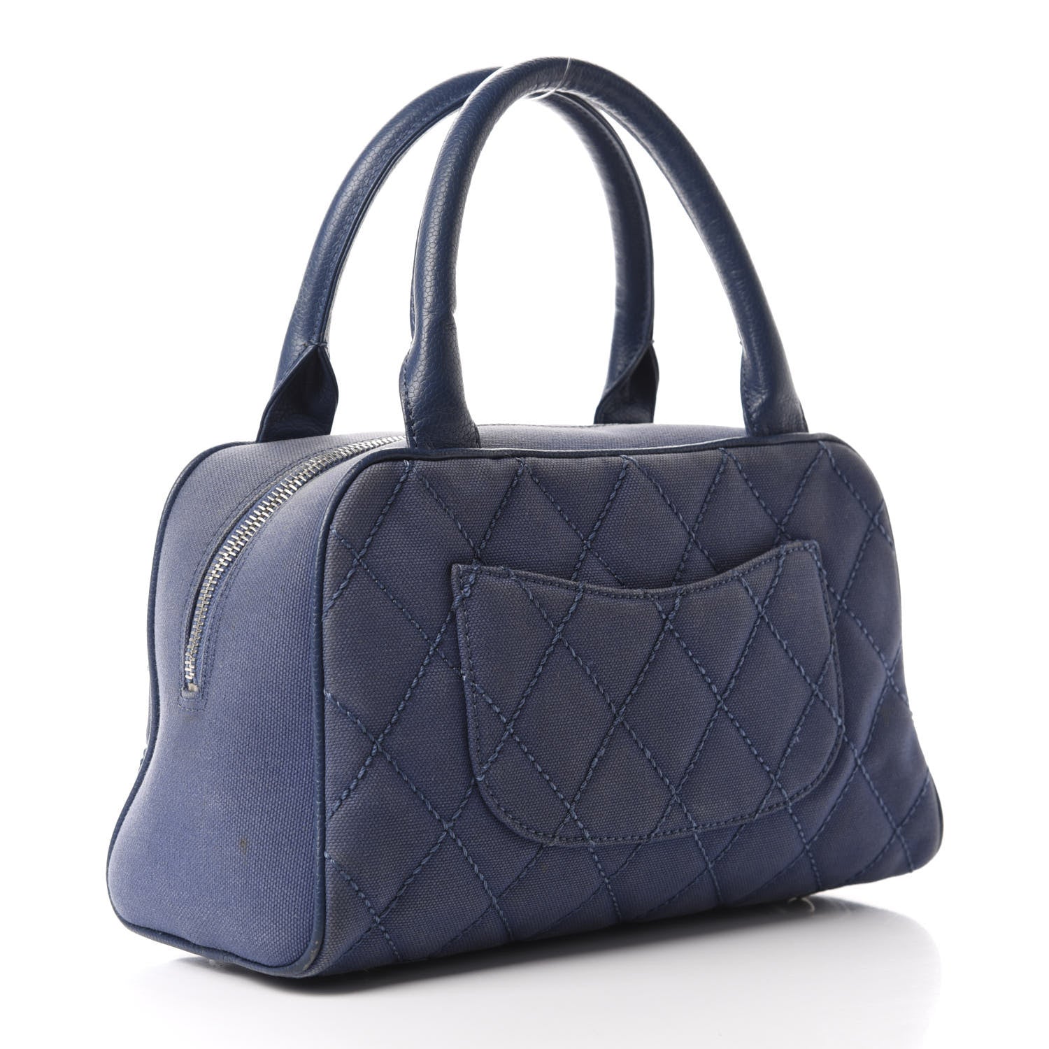 Chanel Canvas Quilted Small Bowler Navy Blue 4 of 11
