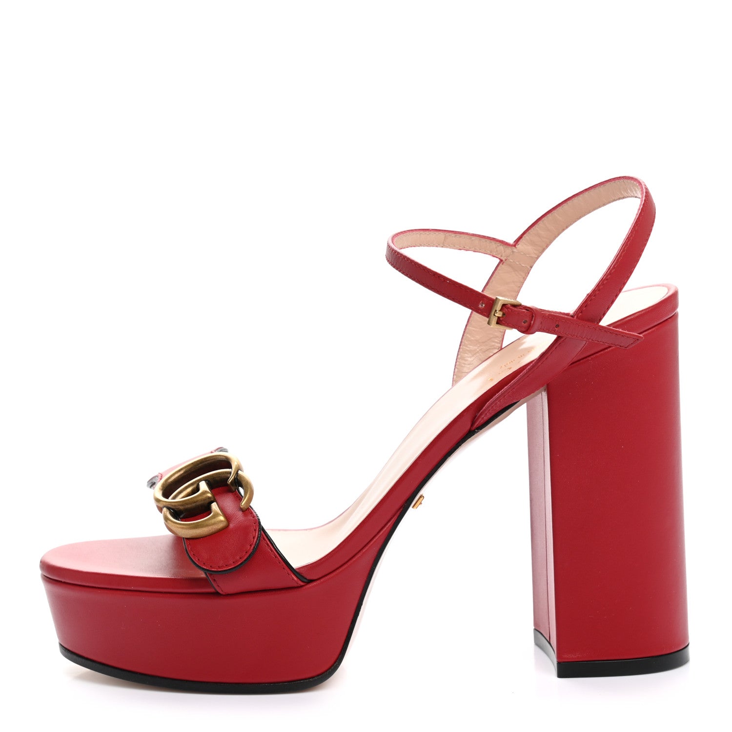 Gucci Calfskin GG Marmont Ankle Wrap 30/115mm Platform Sandals 37 Hibiscus Red 1 of 10