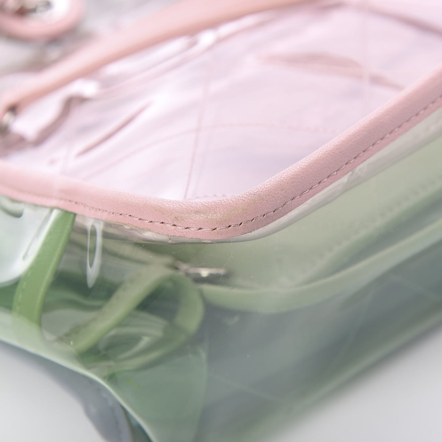 PVC Lambskin Stitched Medium Coco Splash Shopping Bag Green Pink