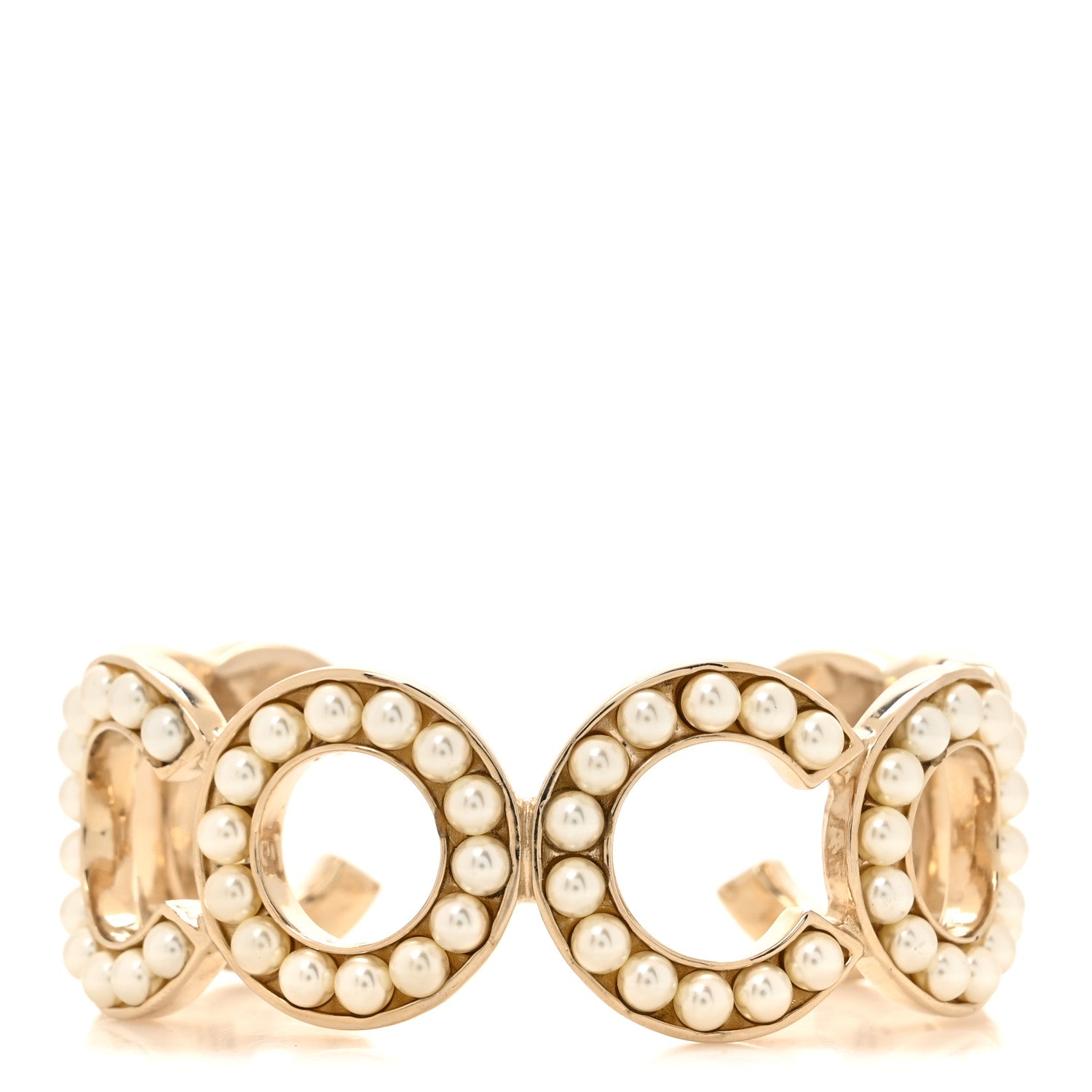 Chanel Crystal CC Coco Cuff Bracelet S Gold White 1 of 4