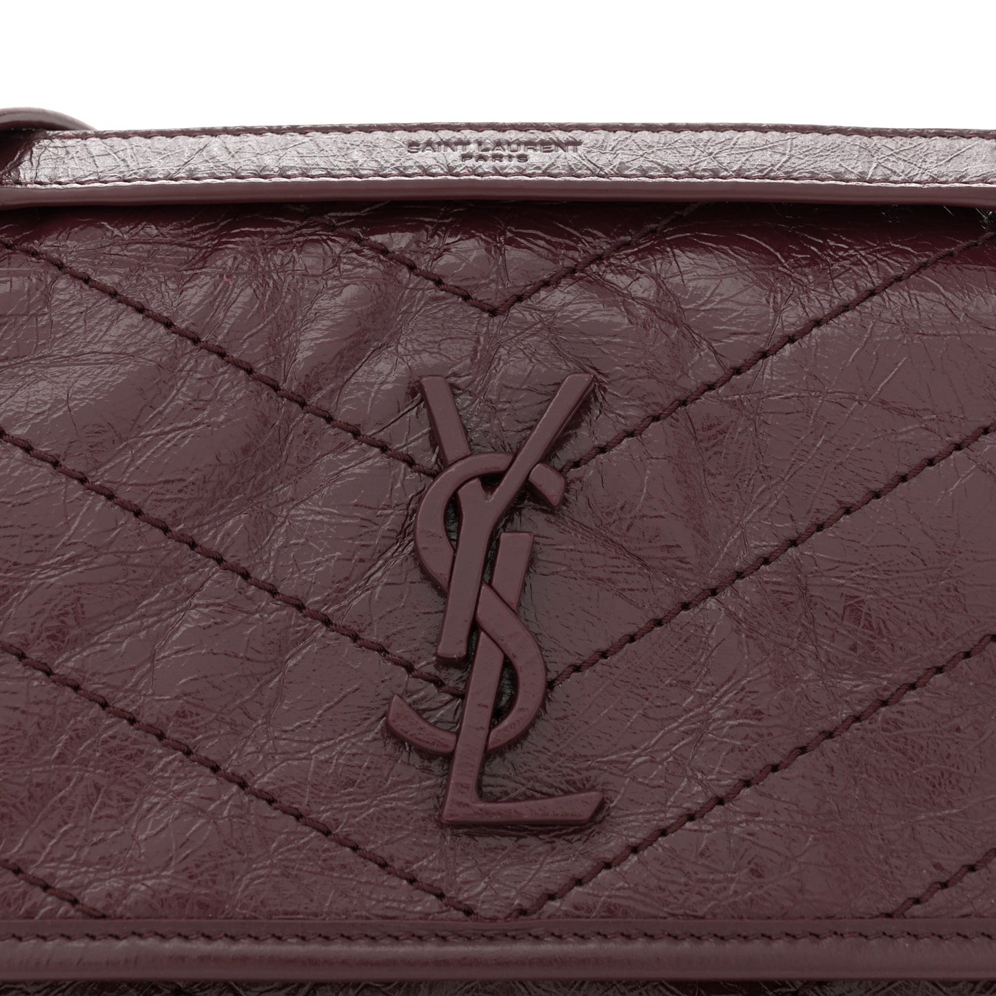 Crinkled Calfskin Matelasse Monogram Baby Niki Chain Satchel Burgundy