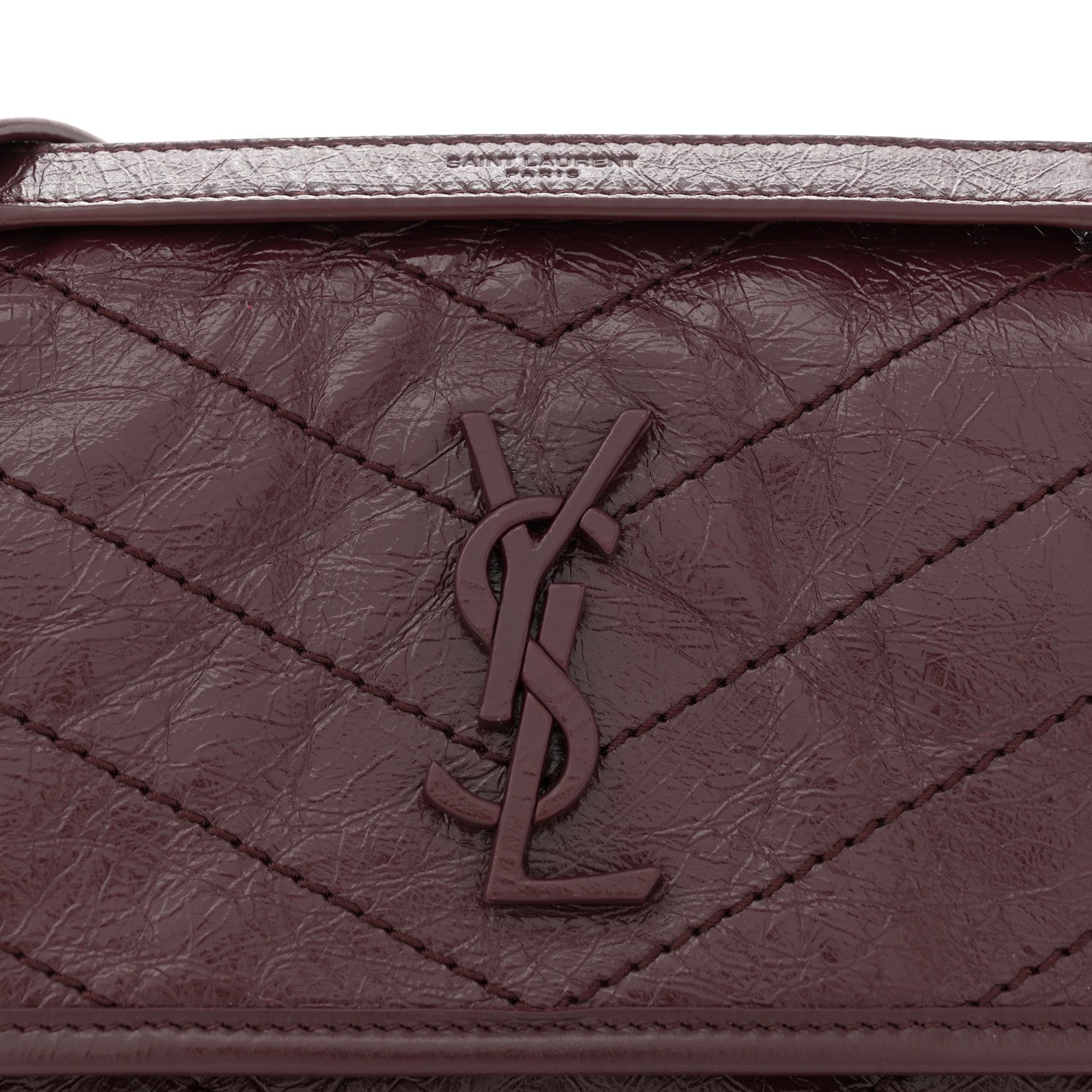 Saint Laurent Crinkled Calfskin Matelasse Monogram Baby Niki Chain Satchel Burgundy 8 of 10