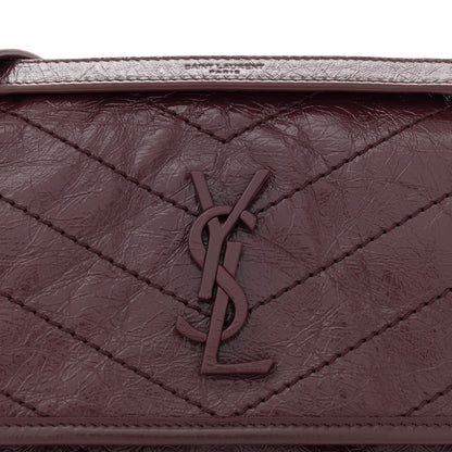 Saint Laurent Crinkled Calfskin Matelasse Monogram Baby Niki Chain Satchel Burgundy 8 of 10