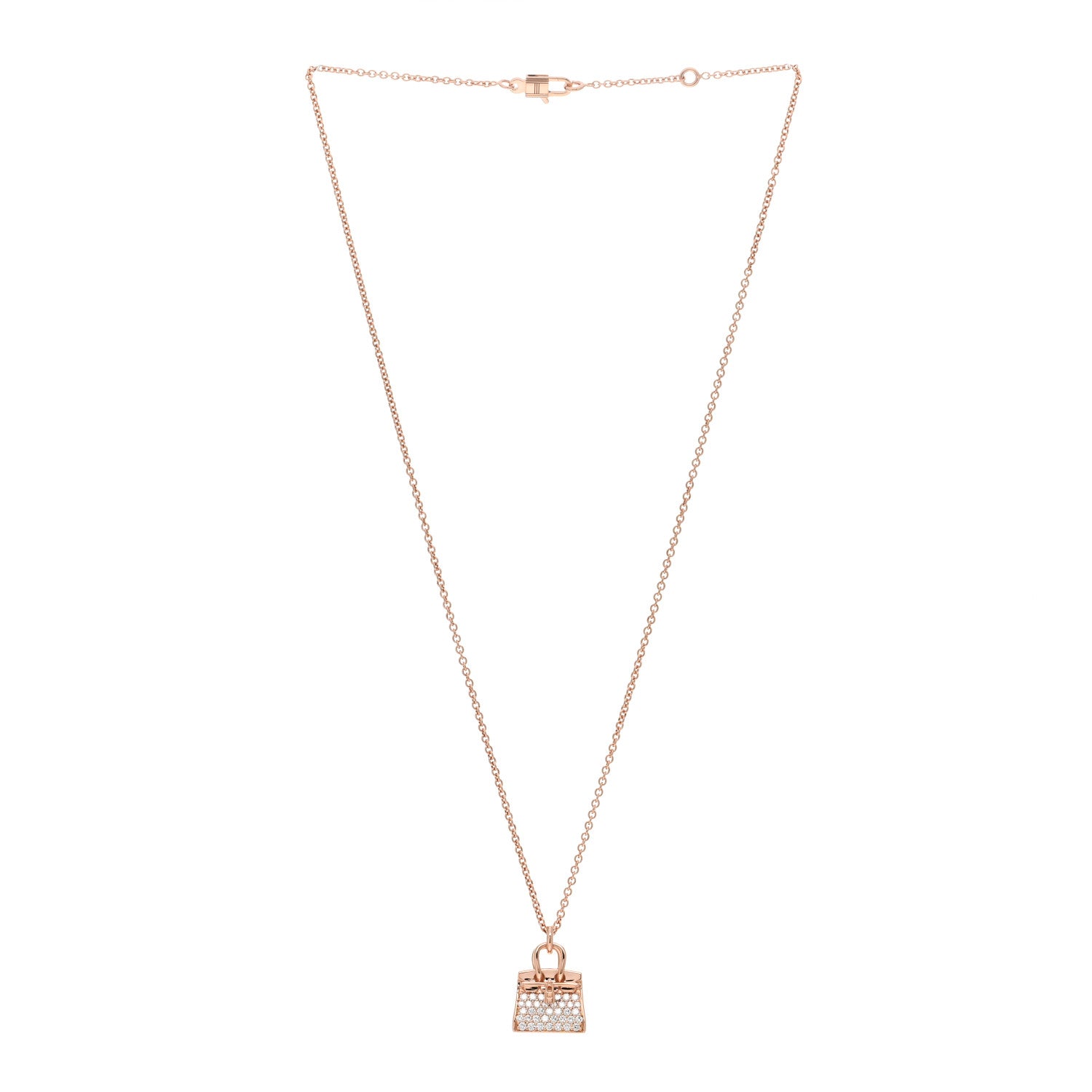 Hermes 18K Rose Gold Diamond Birkin Amulettes Pendant Necklace 3 of 5