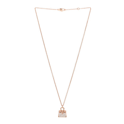 Hermes 18K Rose Gold Diamond Birkin Amulettes Pendant Necklace 3 of 5
