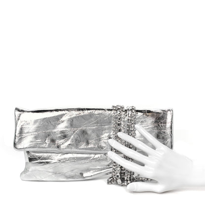 Jimmy Choo Vintage Metallic Calfskin Crystal Zandra Clutch Bag Silver 2 of 10