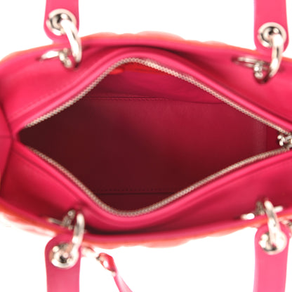 Christian Dior Lambskin Cannage Tri-Color Medium Lady Dior Orange Riviera Fuchsia Cosmopolitan Lipstick Natural 9 of 19