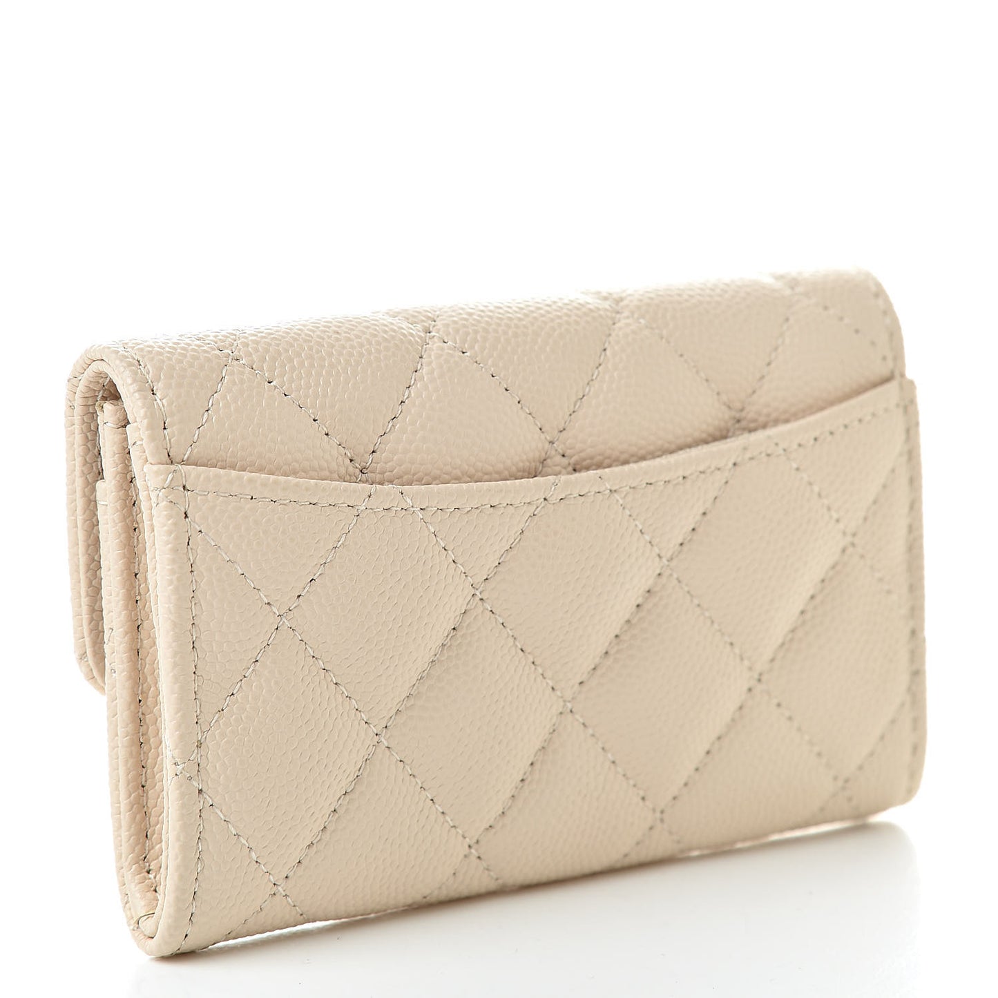 Caviar Quilted Card Holder Wallet Beige