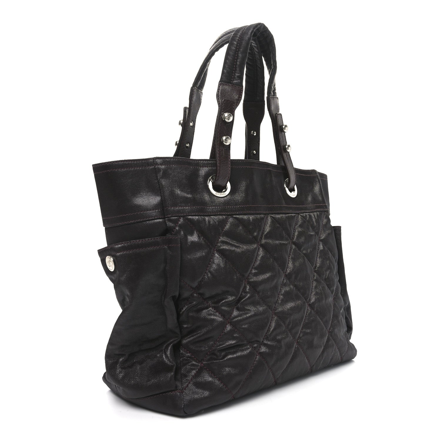 Chanel Metallic Coated Canvas Quilted Large Paris Biarritz Tote Dark Brown 3 of 10