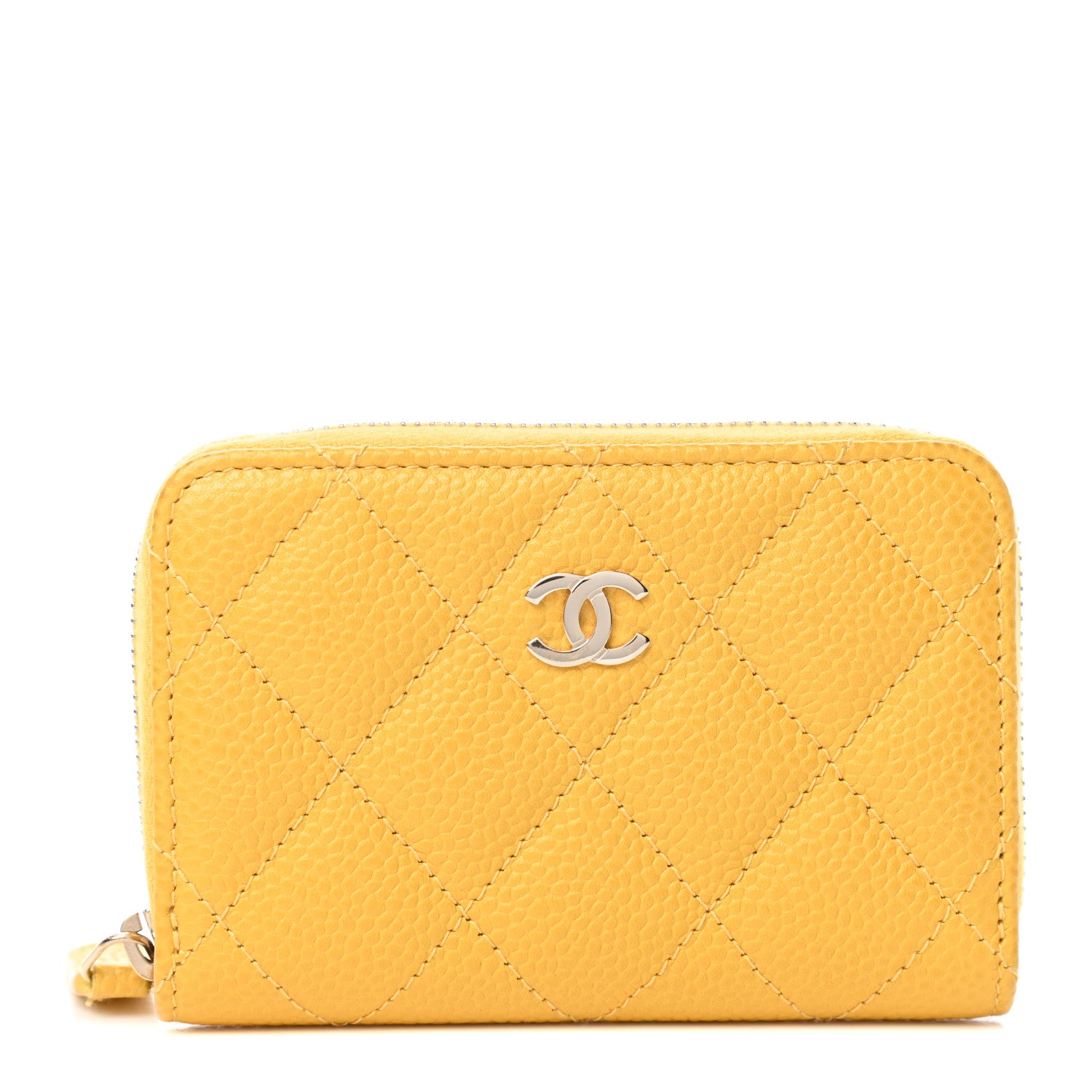 Chanel Caviar Quilted Zip Coin Purse Yellow 1 of 7