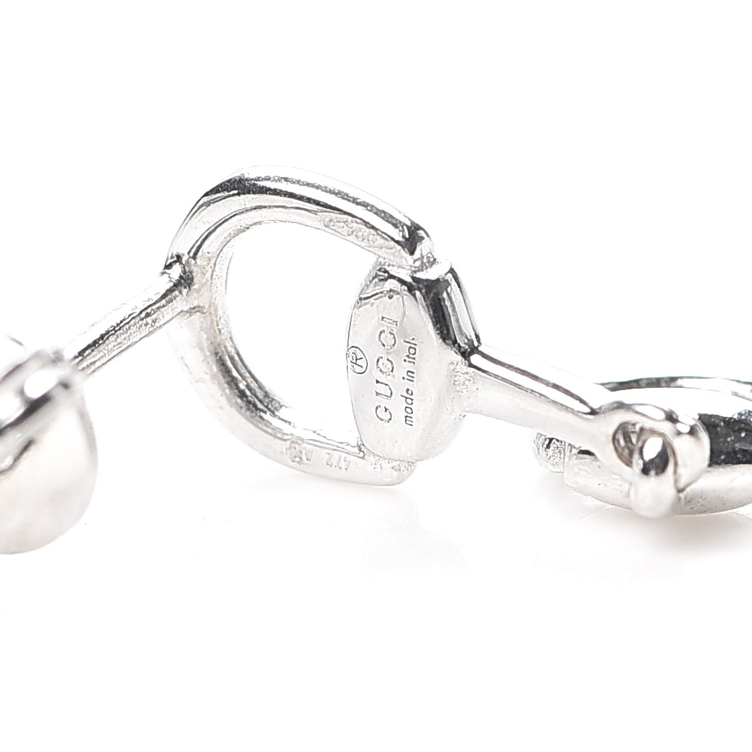 Gucci 18K White Gold Horsebit Drop Earrings 4 of 5