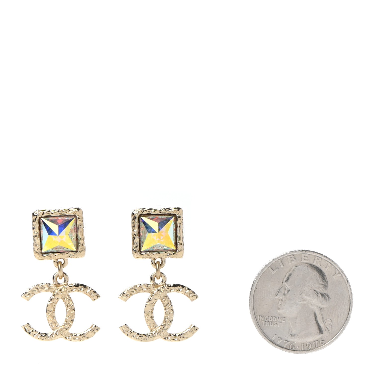 Chanel Iridescent Baguette Crystal CC Drop Earrings Gold 2 of 5