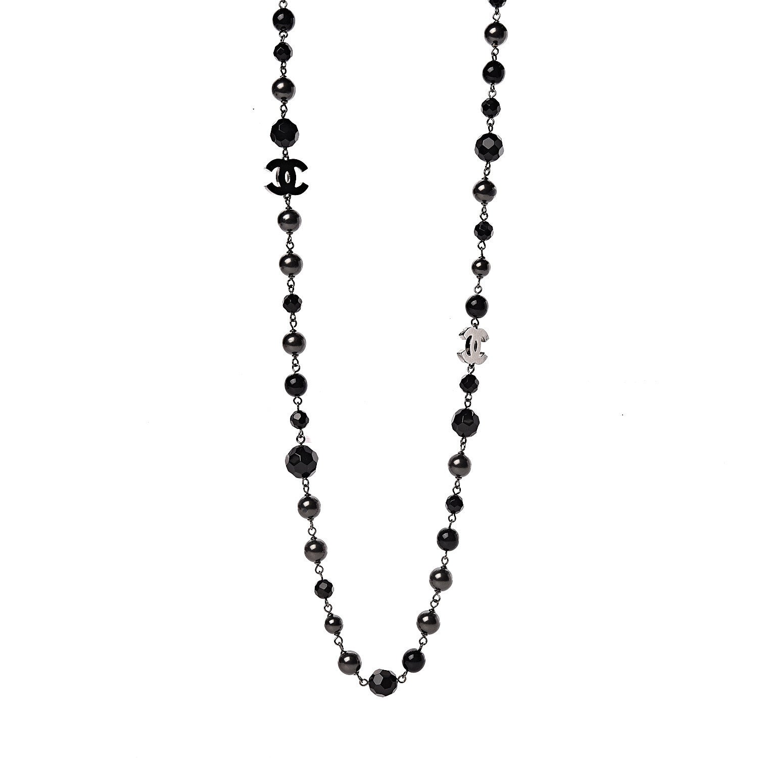 Chanel Ruthenium Pearl Beaded CC Long Necklace Black 1 of 5
