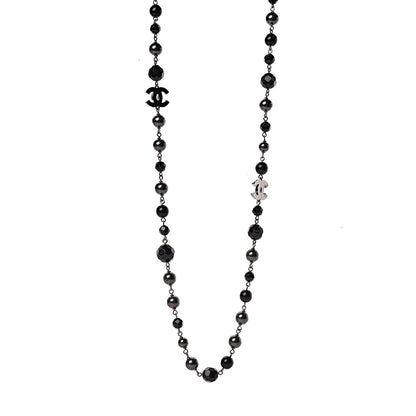 Chanel Ruthenium Pearl Beaded CC Long Necklace Black 1 of 5