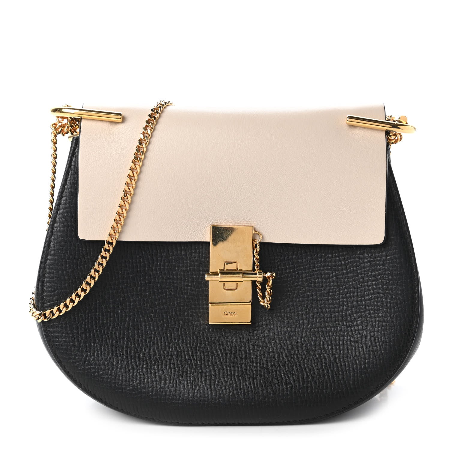 Chloe Grained Calfskin Lambskin Small Bi-Color Drew Shoulder Bag Black Powder Beige 1 of 9