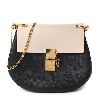 Chloe Grained Calfskin Lambskin Small Bi-Color Drew Shoulder Bag Black Powder Beige 1 of 9