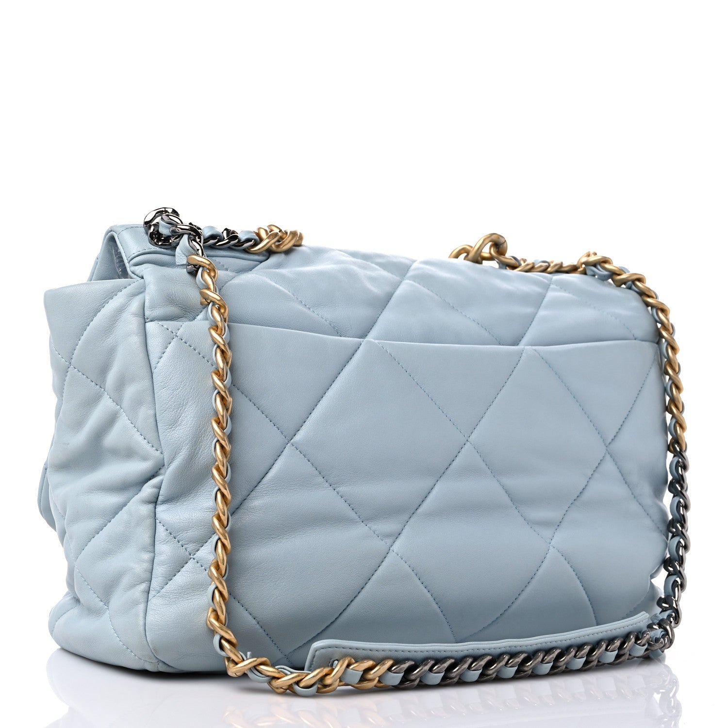 Chanel Goatskin Quilted Maxi Chanel 19 Flap Light Blue 3 of 12