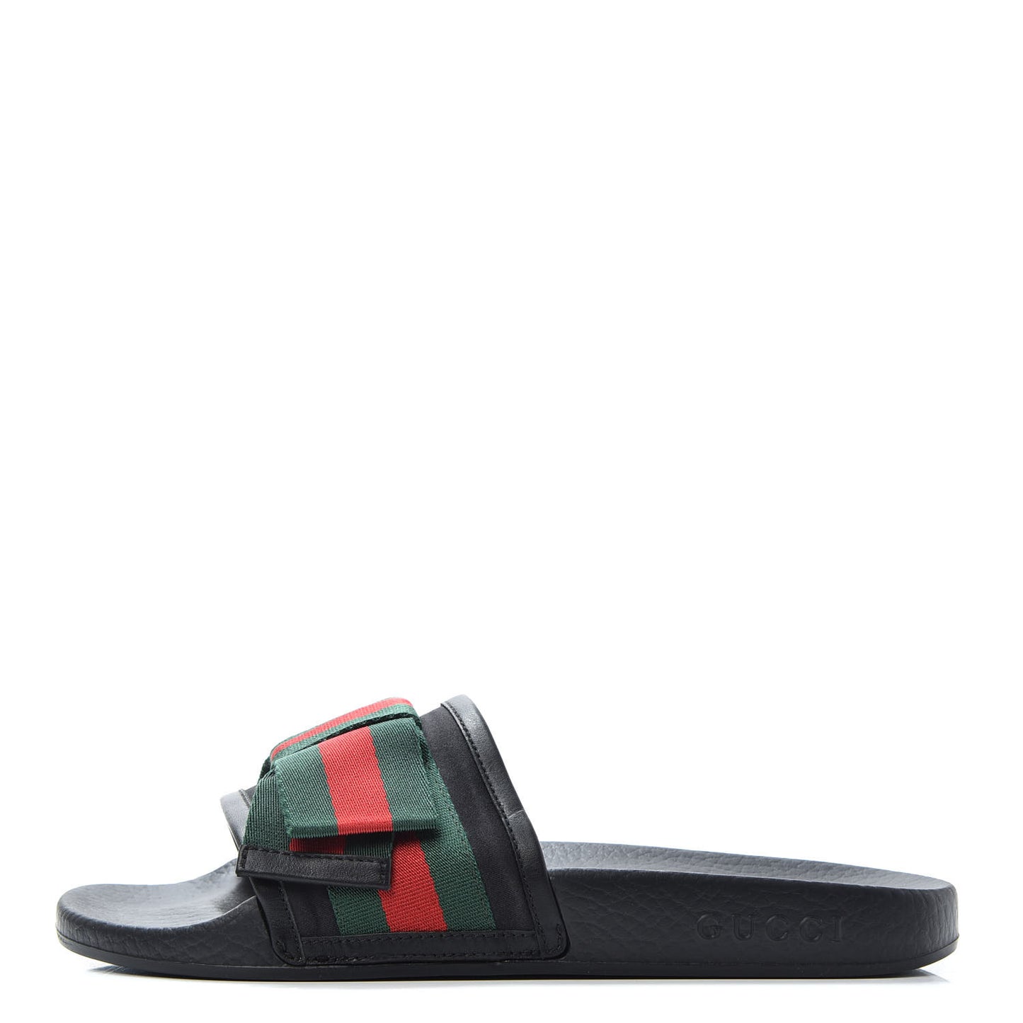 Satin Web Bow Slide Sandals 38 Black